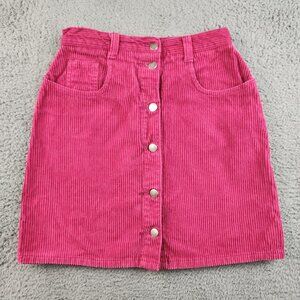 VTG Y2K Corduroy Hot Pink Mini Skirt JR's 14 Button Front Preppy Mallcore 22x16"